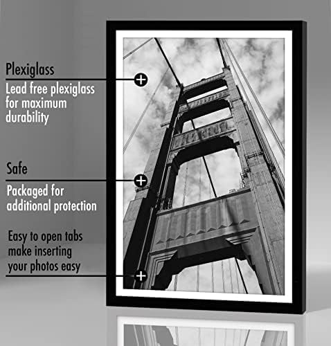 Americanflat 12x18 Poster Frame with Polished Plexiglass - Set of 5 - Use as 11x17 Frame with Mat or Display 12x18 Photo Without Mat - Galleria Collection - Picture Frames for Wall Display - Black
