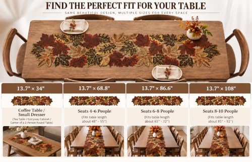 Embroidered Fall Table Runner 13.7 × 86.6 in, Thanksgiving Table Decor