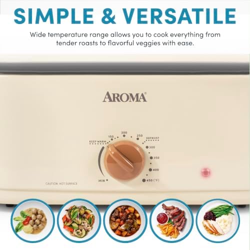 AROMA® 18Qt. Roaster Oven with Buffet Server, Fits 22-lb. Turkey, Adjustable Temperature Settings, Keep Warm Setting, Oatmeal (ART-858OT)