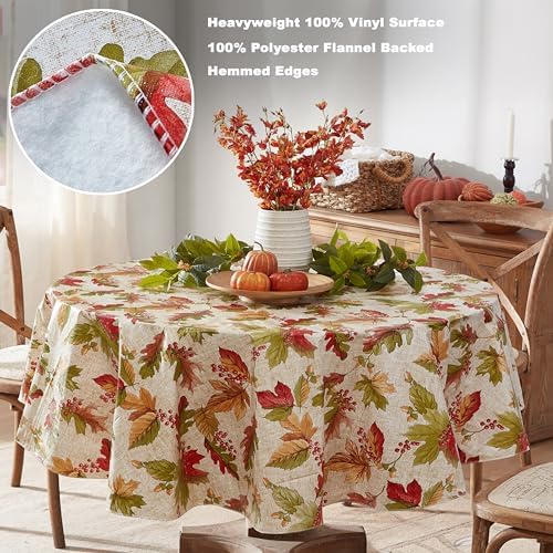 Newbridge Thanksgiving Rustic Acorn & Leaf 70” Round Vinyl Fall Tablecloth