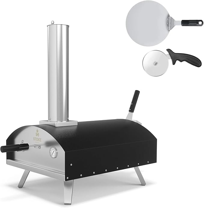 Stoke 13 Inch Outdoor Pizza Oven – Wood Pellet Portable Pizza Oven for Backyard, Camping, or Tailgating – Stainless Steel Oven with Pizza Stone & Accessories