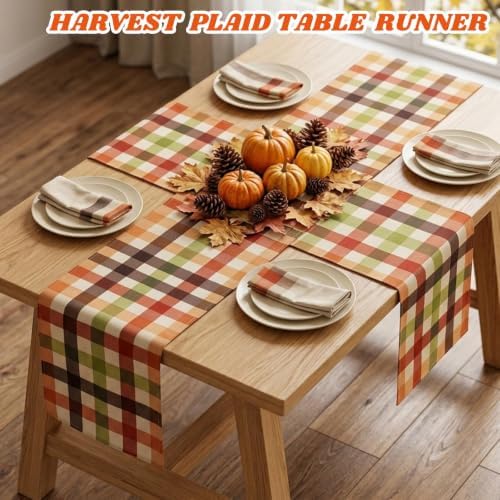 6 Pcs Fall Plaid Table Runner 72 X 13 Inch Thanksgiving Gingham Table Decor