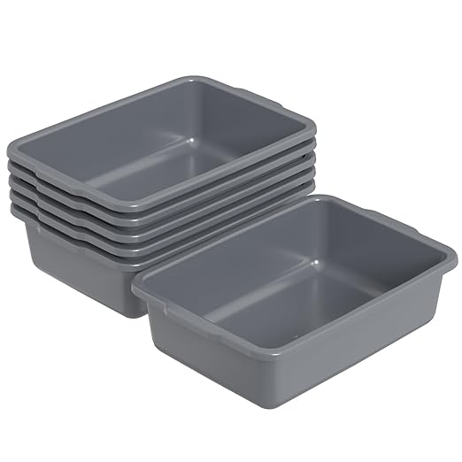 Sadstory 24 L Commercial Bus Tub, Plastic Bus Box, Gray, 6 Packs