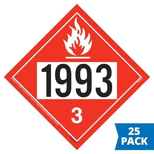 1993 Placard, Class 3 Flammable Liquid 25-pk. - 10.75" x 10.75" Removable Self Adhesive Economy Vinyl for Short-Term Applications, DOT Hazmat Compliant, J. J. Keller & Associates, Inc.