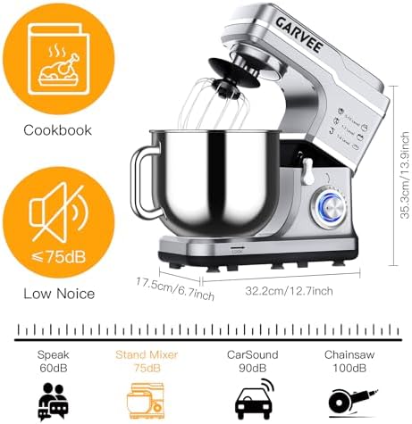 Stand Mixer, 7.5 Qt Stand Food Mixer 10 Speeds, Tilt-Head 3-IN-1 Kitchen Electric Mixer with Stainless Steel Bowl, Whisk, Dough Hook, Flat Beater, Countertop Household Stand Mixer,Silver