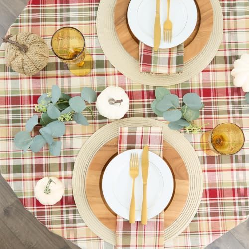 DII Give Thanks Plaid Fall Table Decor, Autumn & Thanksgiving Tabletop Linens, 70" Round Tablecloth