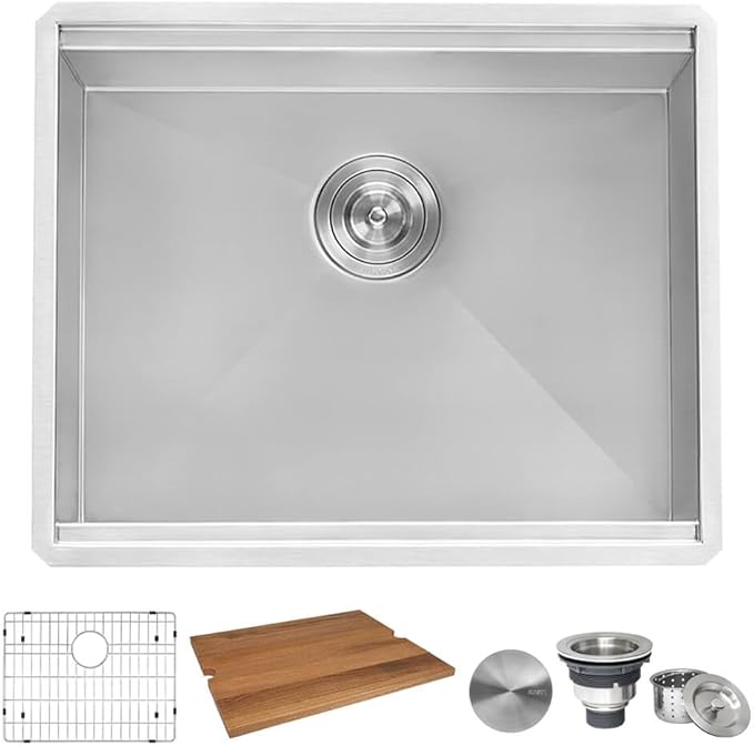 Ruvati 18 x 19 inch Undermount Workstation Bar Prep Sink - 16 Gauge Ledge Stainless Steel kitchen Sink Single Bowl with Brushed Finish hides scratches, Easy-to-Clean - RVH8319