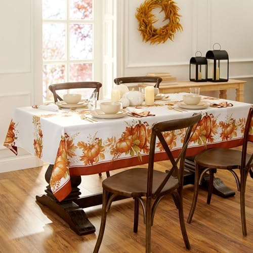 Threadmade Autumn Pumpkin Grove Fall Rectangle Tablecloth, Multicolor - 60" W x 102" L