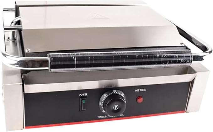 Commercial Panini Press With Grooved Grill Sandwich Maker Machine Electric Contact Grill Single (Large Smooth Top&Bottom)