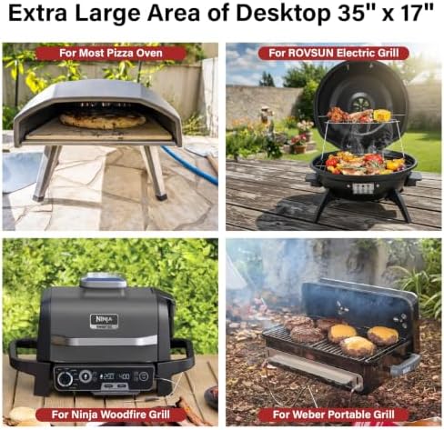 Portable Outdoor Grill Table Cart with Wheels, Foldable BBQ Prep Station, Rolling Food Prep Table with Bottle Opener, Seasoning Tray, Trash Bag Holder, Lower Shelf, Black
