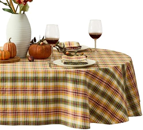 Newbridge Thanksgiving Wheatfield Plaid 60 x 84 Inch Oval Tablecloth