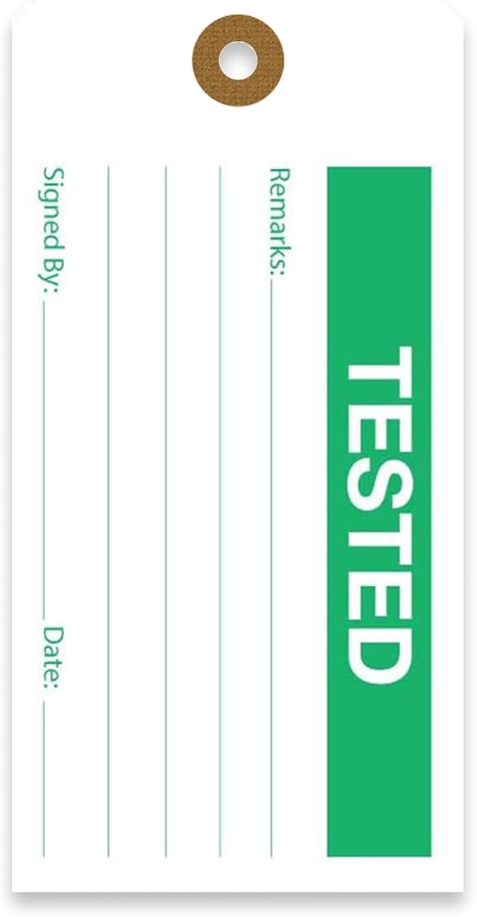 Tags 4 Less Production Quality Control Hang Tags – Equipment Preventative Maintenance Labels, for Easy Record-Keeping for Inventory Status (Tested, Pack of 100)