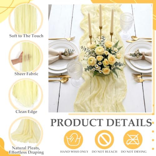 6 Pcs Butter Yellow Cheesecloth Table Runner 118" Cloth Runner