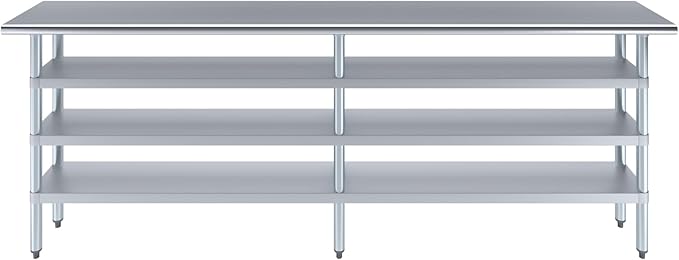 14 in. x 96 in. Stainless Steel Work Table with Three Bottom Shelves | NSF Kitchen Prep Table | Utitly Metal Table