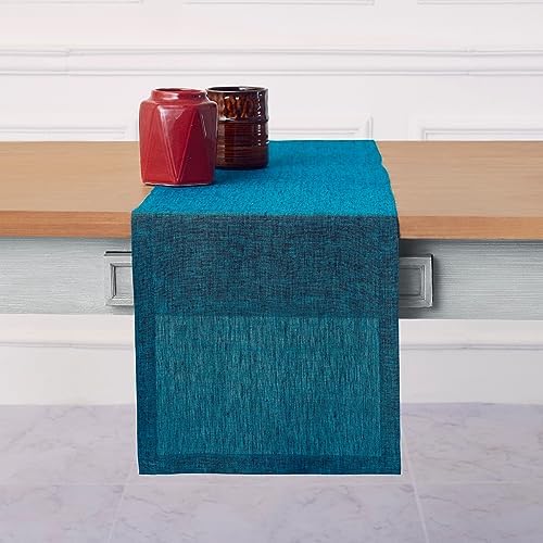 Solino Home 100% Pure Linen Dining Table Runner Teal, Athena 14 x 72 in