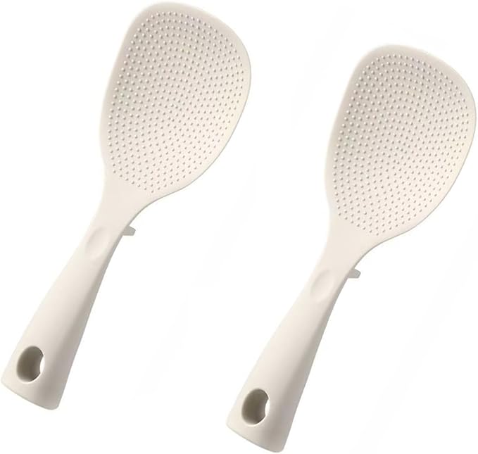 2Pcs of Silicone Rice Ladle Rice Serving Spoon Easy To Clean Rice Spoon for Electric Rice Cooker Rice Paddle for Kitchen (Cream)