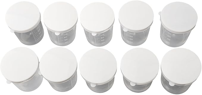 100ml Medicine Measuring Cups - 10 Pcs Clear Plastic Containers with White Lids for Liquid and Sample Measurement