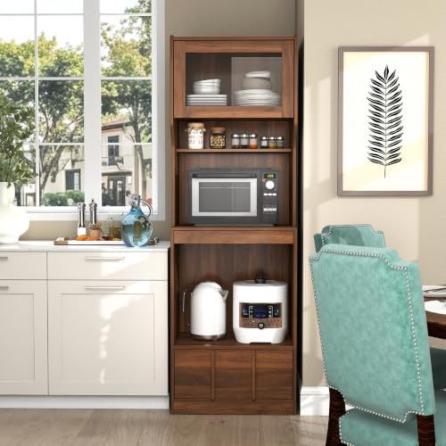 KEIKI 70.87" H Kitchen Pantry Storage Cabinet with Countertop, Glass Doors