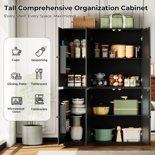 IRONCK Kitchen Pantry Storage Cabinet, 47.2" W x 69" H, 6 Doors, Black