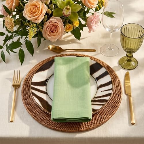 Solino Home 100% Pure Linen Napkins Laurel Green, Fete 20 x 20 in, Set of 4