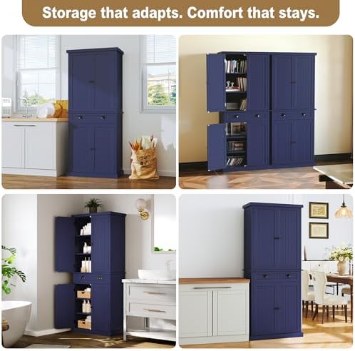 ARTPOWER 72" Tall Freestanding Pantry & Kitchen Storage Cabinet, Navy Blue