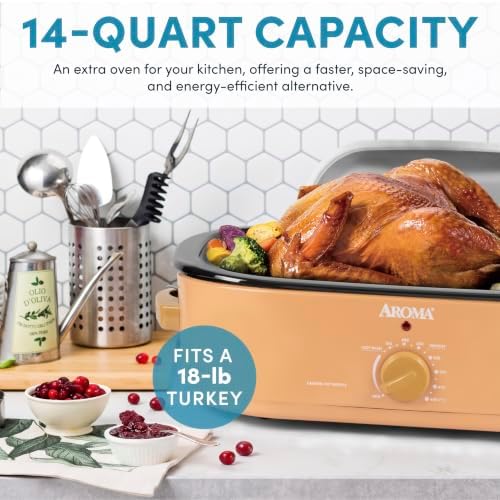 AROMA® 14Qt. Roaster Oven with High-Dome Lid, Fits 18-lb. Turkey, Adjustable Temperature Settings, Keep Warm Setting, Terra Cotta (ART-854TCH)