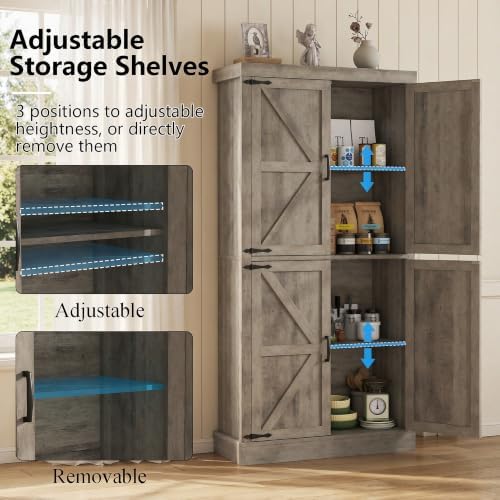 Kitchen Pantry Cabinet, 70" Tall Storage Cabinet with 2 Adjustable Shelves
