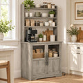IDEALHOUSE Bakers Rack with Storage Cabinet, Microwave Stand with Power Outlets, Farmhouse Bakers Rack with Thick Table Top, Small Kitchen Pantry for Kitchen,Dining Room,Retro Gray