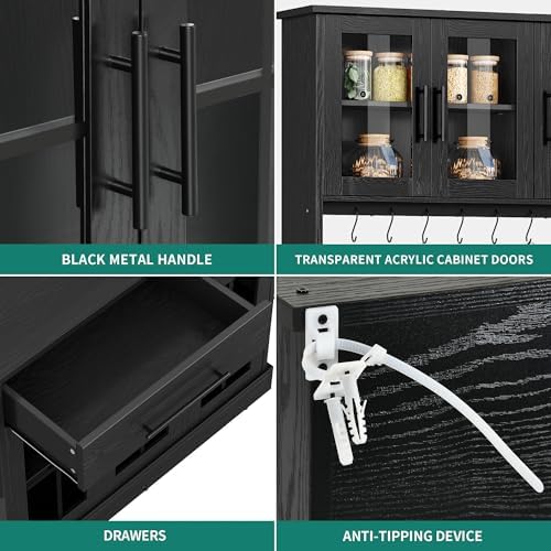YITAHOME 71" Tall Kitchen Pantry Cabinet with Microwave Stand, Black Oak