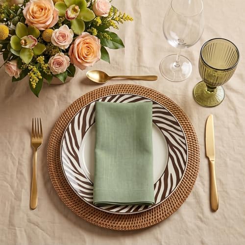 Solino Home 100% Pure Linen Napkins Oil Green, Fete 20 x 20 in, Set of 4