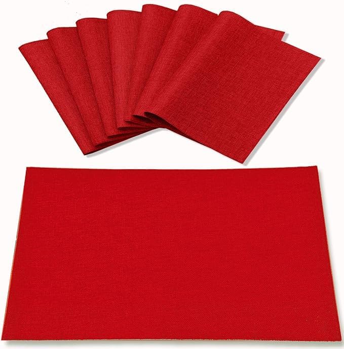Cloth Placemats Set of 8, Linen Type Fabric Placemats Machine Washable Heat Resistant Placemats Wrinkle Free Thick Polyester Kitchen Place Mats for Dining Table (Red)