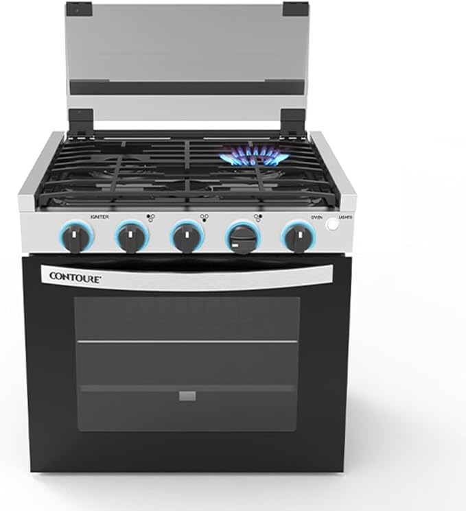 RV 3-Burner Drop-In Gas Range 21" | Black with Stainless Steel Accents | Stylish LED Knobs | Easy-Clean Oven | Propane-Powered | CSA Certified | GR-21BTC