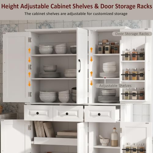 Ball & Cast 72" Kitchen Pantry Cabinet with Pull-Out Trays, White