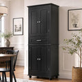 Merax 63" Pantry Cupboard with Four Doors & One Drawer, Bathroom Storage Cabinet with Adjustable Shelves for Home/Living Room/Dining Room/Kitchen, Black