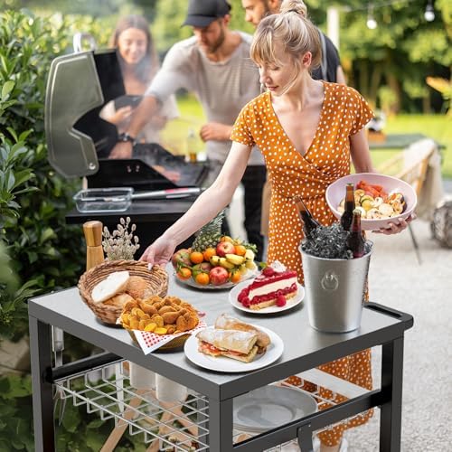 NUUK Grill Cart, 30 X 24 in Pizza Oven Table, Stainless Steel Top, 3-Tier