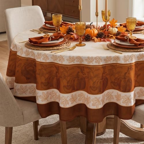 Romanstile Fall Thanksgiving Round Tablecloth 90 Inch, Orange