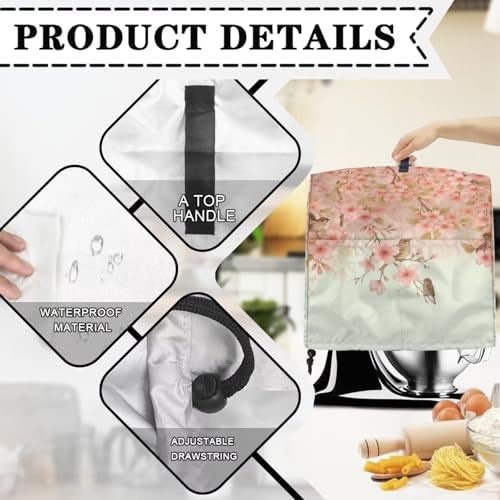 Cherry Blossom Robin Bird Stand Mixer Cover for Kitchen Decor Waterproof Mixer Dust Cover Fits All Tilt Head & Bowl Lift Models Kitchen Aid Mixer Covers Protector