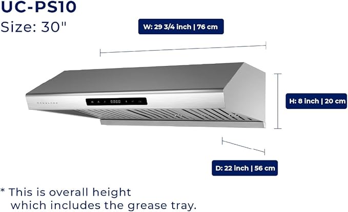 Hauslane Range Hood 30" Under Cabinet,900 CFM Kitchen Range Hood | 3 Speed Exhaust Fan, Delay Auto Shut-Off Vent Hood | Stainless Steel Electric Stove Ventilator | Chef Series PS10