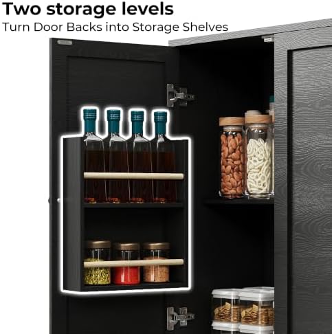 IRONCK Kitchen Pantry Storage Cabinet, 47.2" W x 69" H, 6 Doors, Black