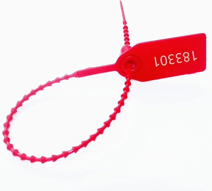 Plastic Security Seals Disposable Tags Safety Padlocks Zip Ties Numbered 9.84 inches 200 pcs per Bag (200pcs, Red)
