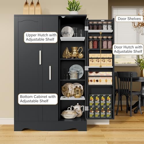 kepptory 47“ Black Kitchen Pantry Cabinet with Pull-Out Drawer