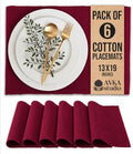 100% Cotton Ribbed Placemats - Set of 6-13 x 19 Inches - Maroon/Burgundy/Dark Red - Everyday/Fall Cloth Table Mats - Thick Construction, Washable & Reusable Cloth Place Mats - by AVKA Studio