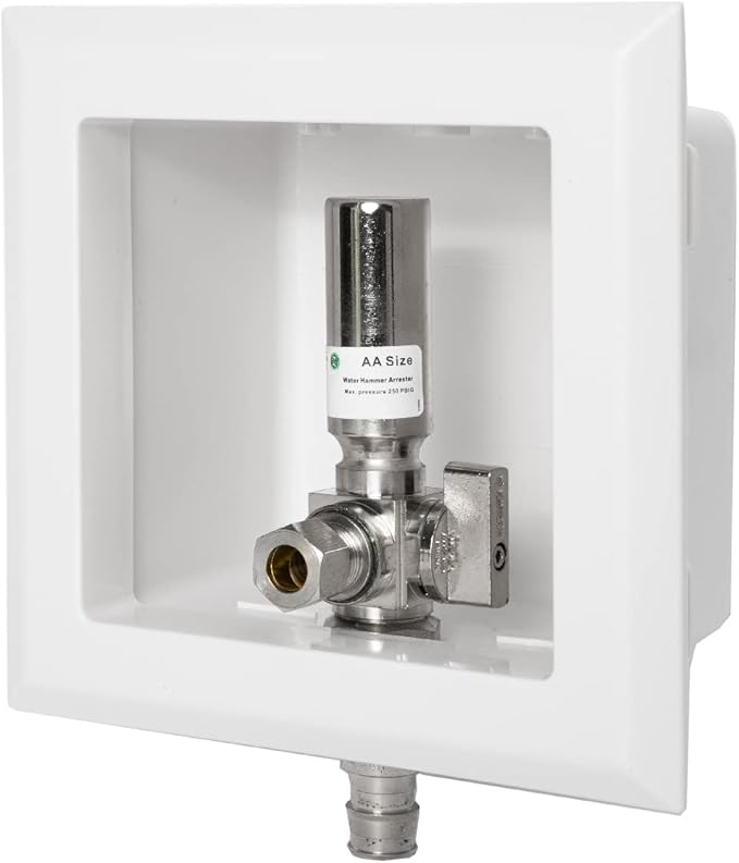 EFIELD Pex Dishwasher Outlet Box, 1/2-Inch Pex F1960 Expansion Fitting Connection with Installed 1/4-Turn Ball Valve, White (Copper Hammer Arrestor),(DW008)