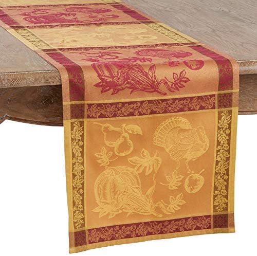 SARO LIFESTYLE Thanksgiving Jacquard Table Runner – Fall Harvest Design, Multicolor, 16"x84"