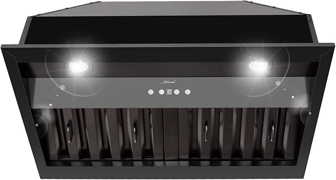 Akicon Range Hood Insert 30 Inch, Ultra Quiet, Powerful Suction Built-in Kitchen Vent Hood, Matte Black Stainless Steel Ducted Stove Hood with Dimmable LED Lights, 3-Speeds 600CFM