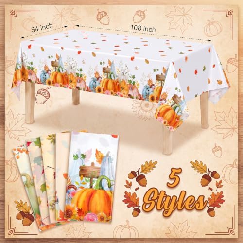 Preboun 15 Pcs Fall Tablecloth Disposable 54 x 108 Inch Maple Leaf, Pumpkin