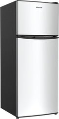 BANGSON 4.0 Cu.Ft Small Refrigerator with Freezer, Small Fridge with Top Freezer, for Apartment, Bedroom, Dorm, and Office, Double Door, Stainless Steel, Silver