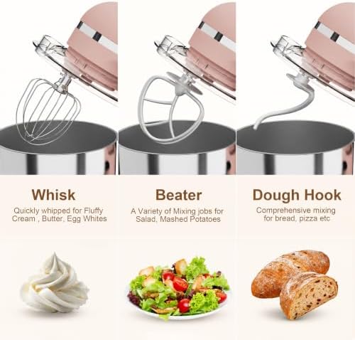 Stand Mixer, 6.5QT Tilt-Head Electric Kitchen Mixer 660W, 10-Speed Household food mixer with 304 Stainless Steel Bowl, Bread Cake Mixer include Dishwasher Safe Dough Hook, Beater and Whisk