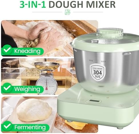 Electric Dough Maker with Ferment & Weighing Function, 5.2QT Dough Mixer with 304 Stainless Steel Bowl, Flour Kneading Machine for Pizza Bread Maker, Microcomputer Timing, Face-up Touch Panel
