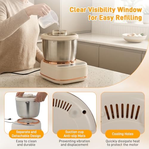 7.4QT Electric Dough Mixer with Ferment Function, Large Capacity Dough Maker Machine, 304 Stainless Steel Bowl,Face-Up Touch Panel, Timer Control, Household Bread Mixer for Pizza